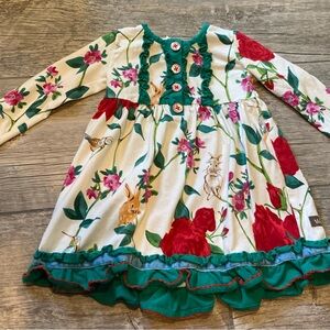Matilda Jane Rabbit & Bird Dress with frills and glitter buttons. 12-18mo